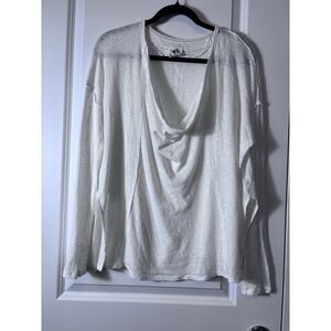 We The Free Linen Cotton Cowl neck drop shoulder long sleeve white top Small